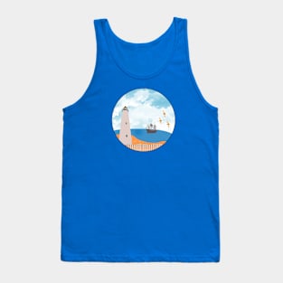 Ocracoke Island Lighthouse with Ship Tank Top
